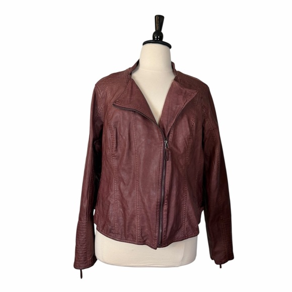 Maurices Faux Leather Moto Jacket Women’s Size 3 Brown Asymmetrical Zip Casual - Picture 6 of 14